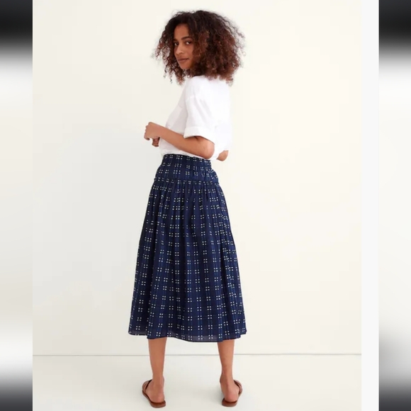 Madewell Pull-On Midi Skirt in Shibori Indigo Plaid Size M Cotton - Picture 3 of 12